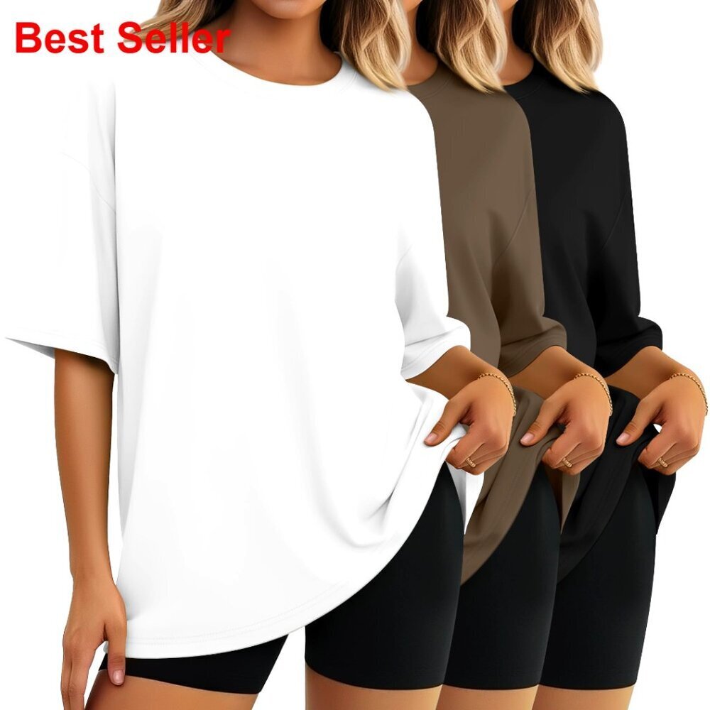 3 Pack Women's Oversized T-Shirts Drop Shoulder Loose Fit Casual Tops